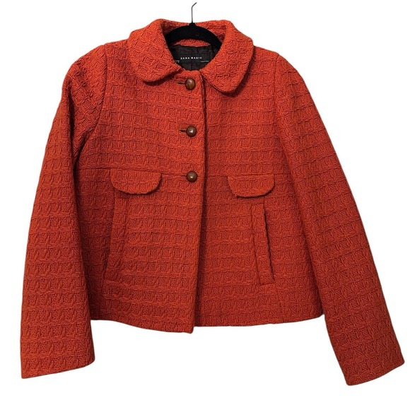 ZARA BASIC Women's Adorable Orange Woven Wool Blend Orange Coat